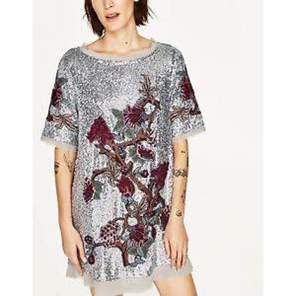 Zara XS Silver Sequin Embroidered Mini Dress ASO Alexis Rose in Schitt's Creek - Picture 3 of 10